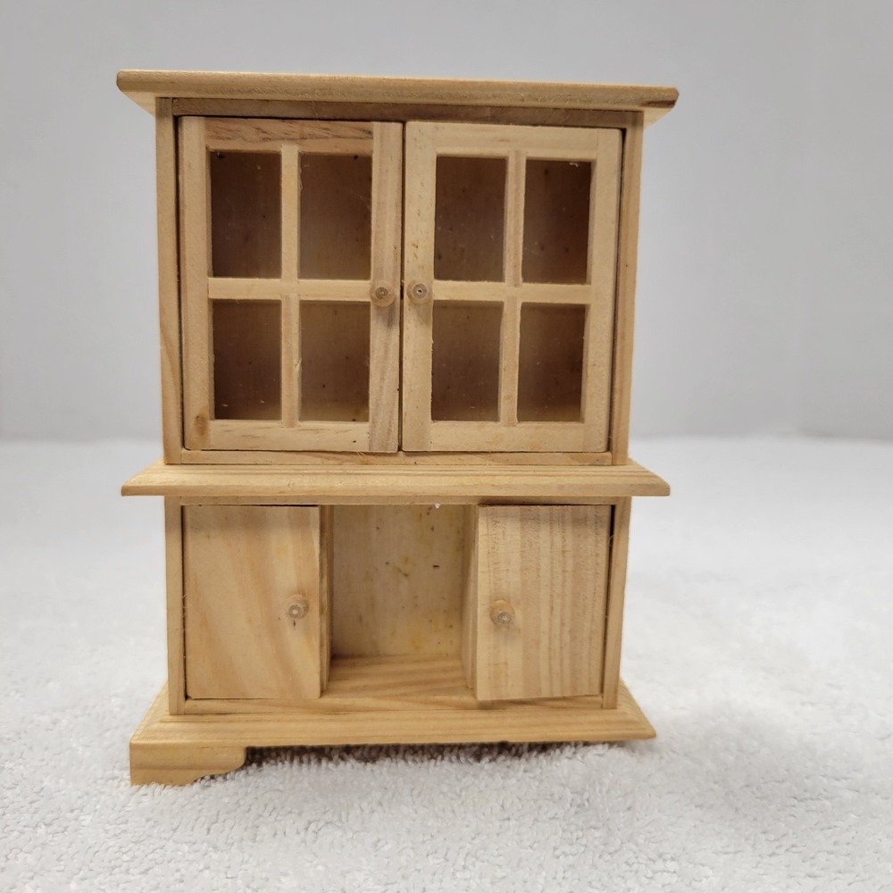 1980s Vintage Doll House 1/12 unfinished‎ wooden furniture: China Cabinet